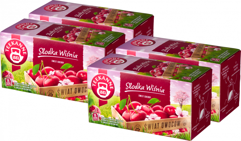 4x Herbata owocowa w kopertach Teekanne World of Fruits Sweet Cherry, wiśnia, 20 sztuk x 2.5g