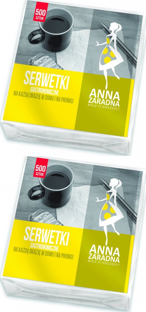2x Serwetki gastronomiczne Anna Zaradna, 15x15cm, 1-warstwowe, 500 sztuk, biały