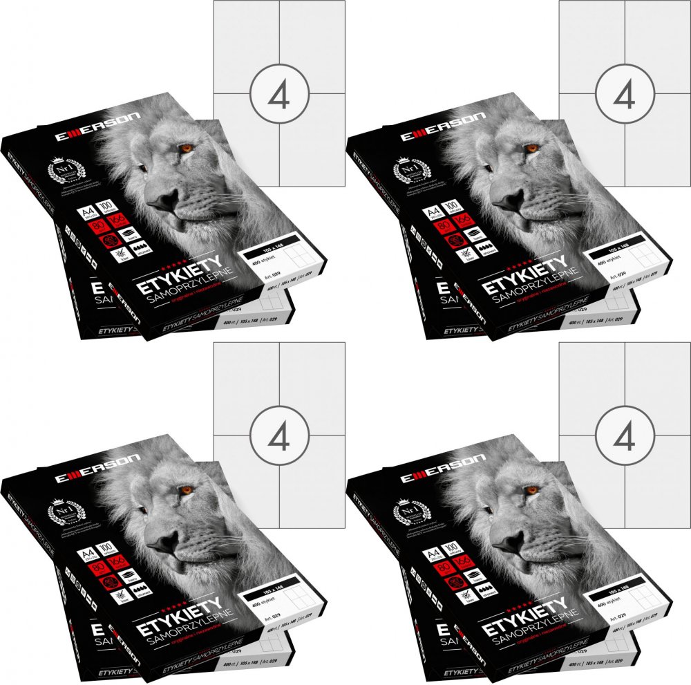4x Etykiety samoprzylepne Emerson, 105x148mm, 100 arkuszy, biały