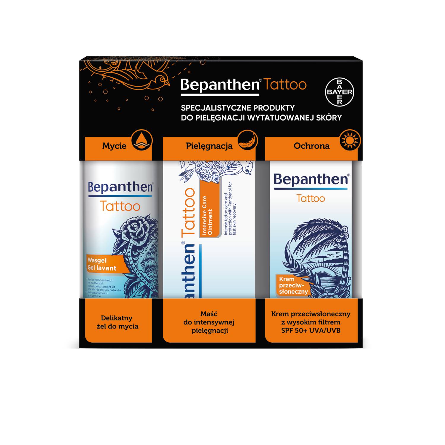 Bepanthen tattoo - maść + krem + żel, 1 zestaw (data ważności: 31.03.2026)
