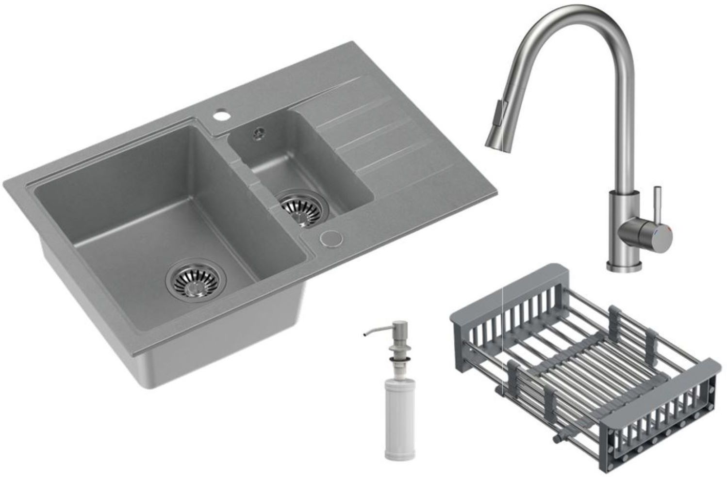 Quadron Comfort 156 zlewozmywak 78x50 cm z baterią i dozownikiem szary/stal HCQP57850SZ_3673500BS - Wysyłka w 24h