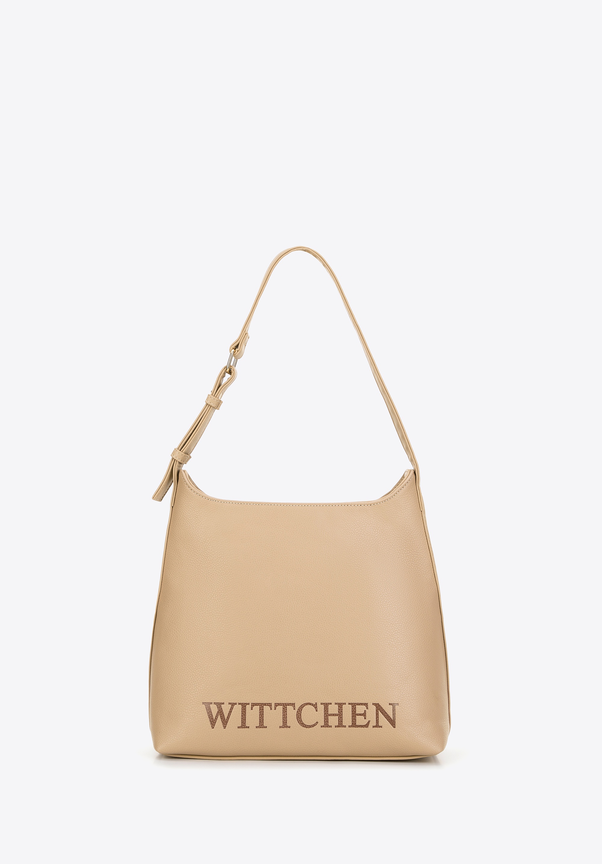 Damska torebka worek z tłoczonym logo beżowa