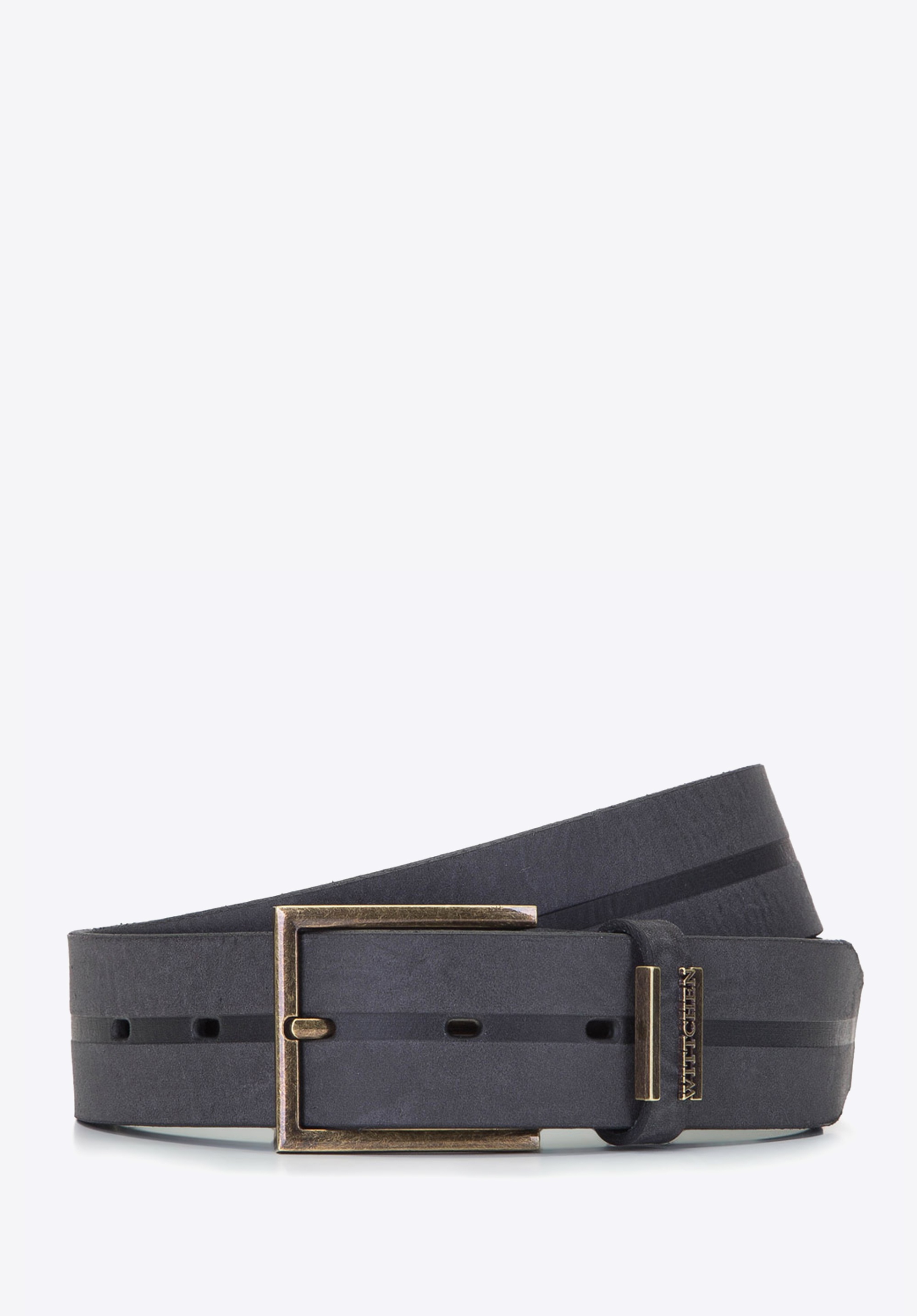 Męski pasek z nubuku z tłoczoną linią grafitowy