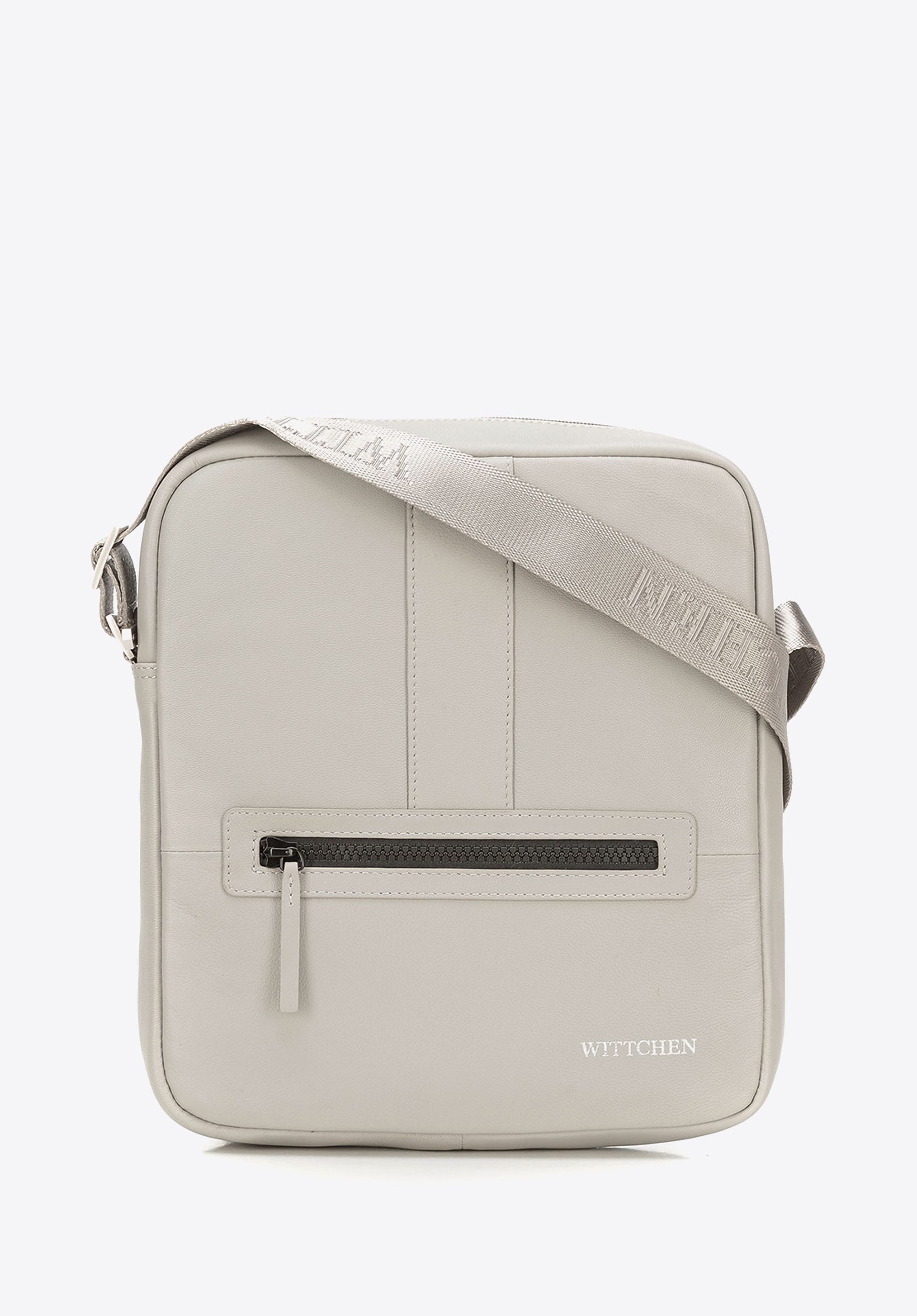 Męska listonoszka skórzana stębnowana średnia szara