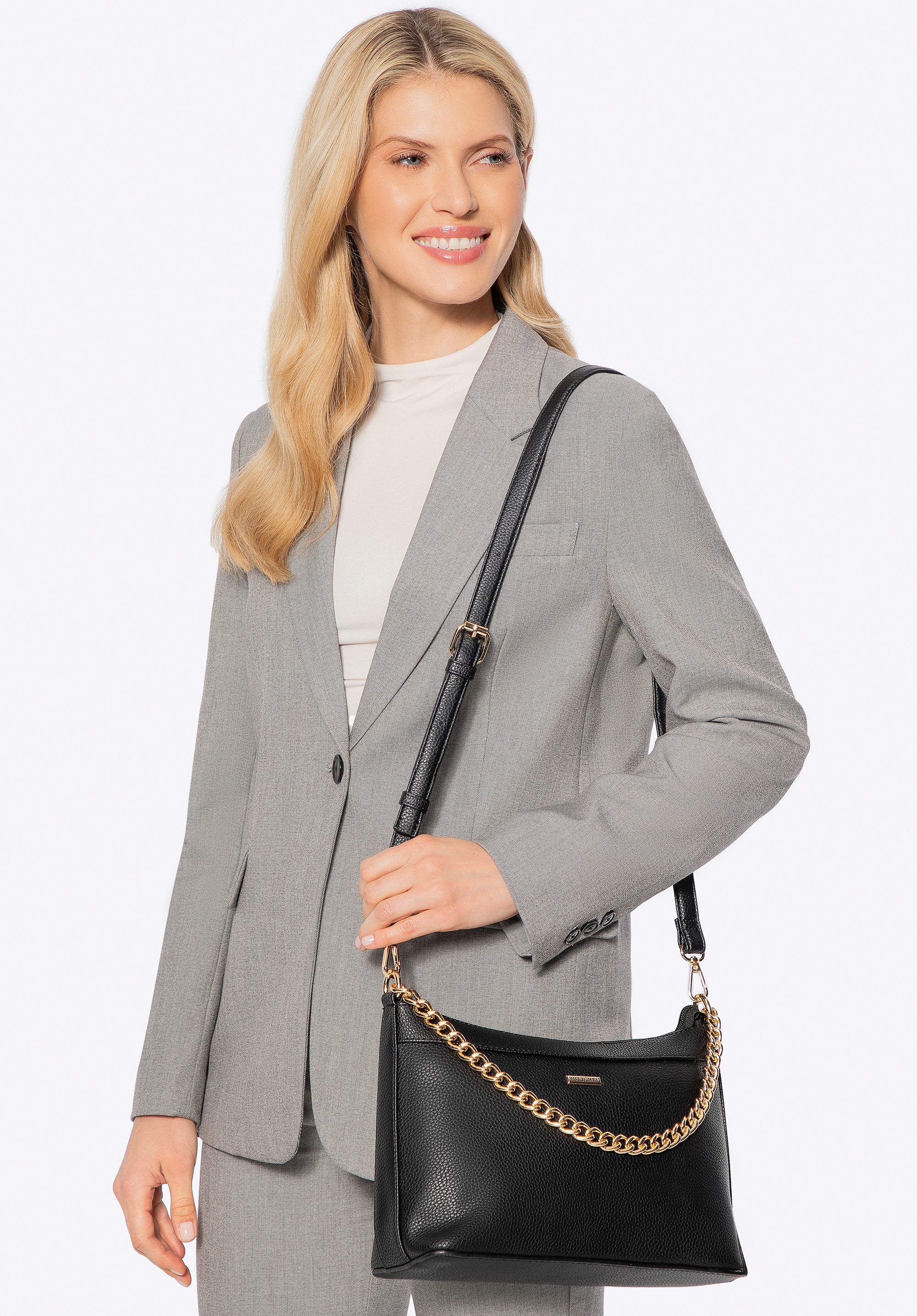 Damska torebka na ramię z ekoskóry czarno - złota