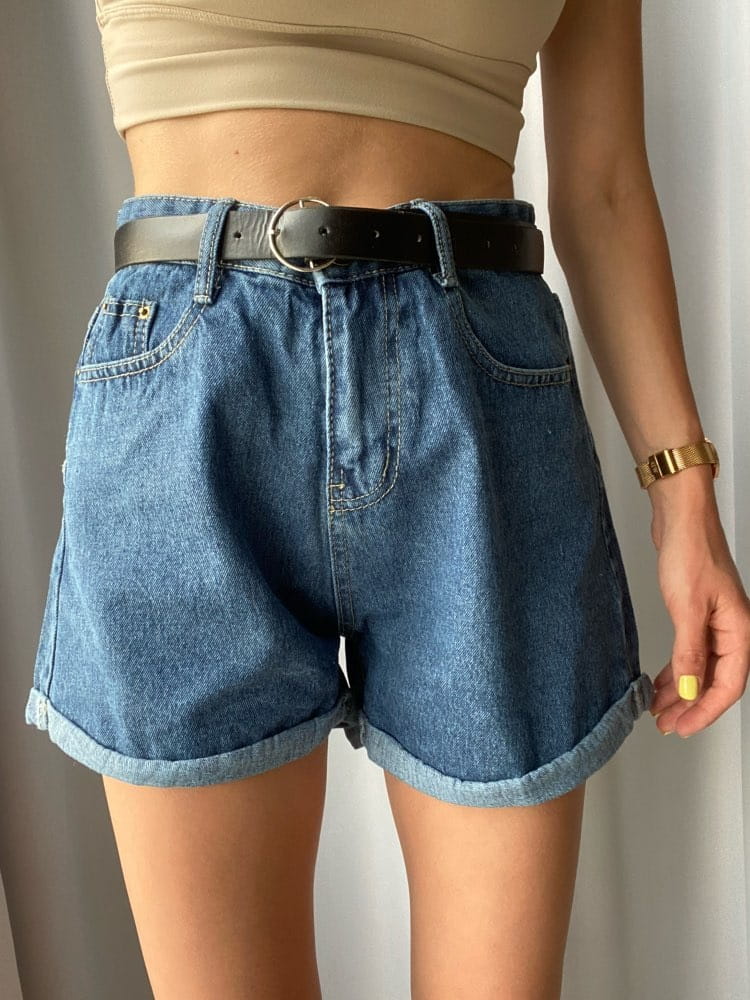 Spodenki jeansowe z wysoką talią i paskiem H27