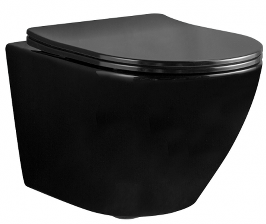 Darmowa Dostawa - Miska WC z deską wolnoopadającą wisząca bez kołnierza czarny połysk Rea Carlo Mini REAC8936
