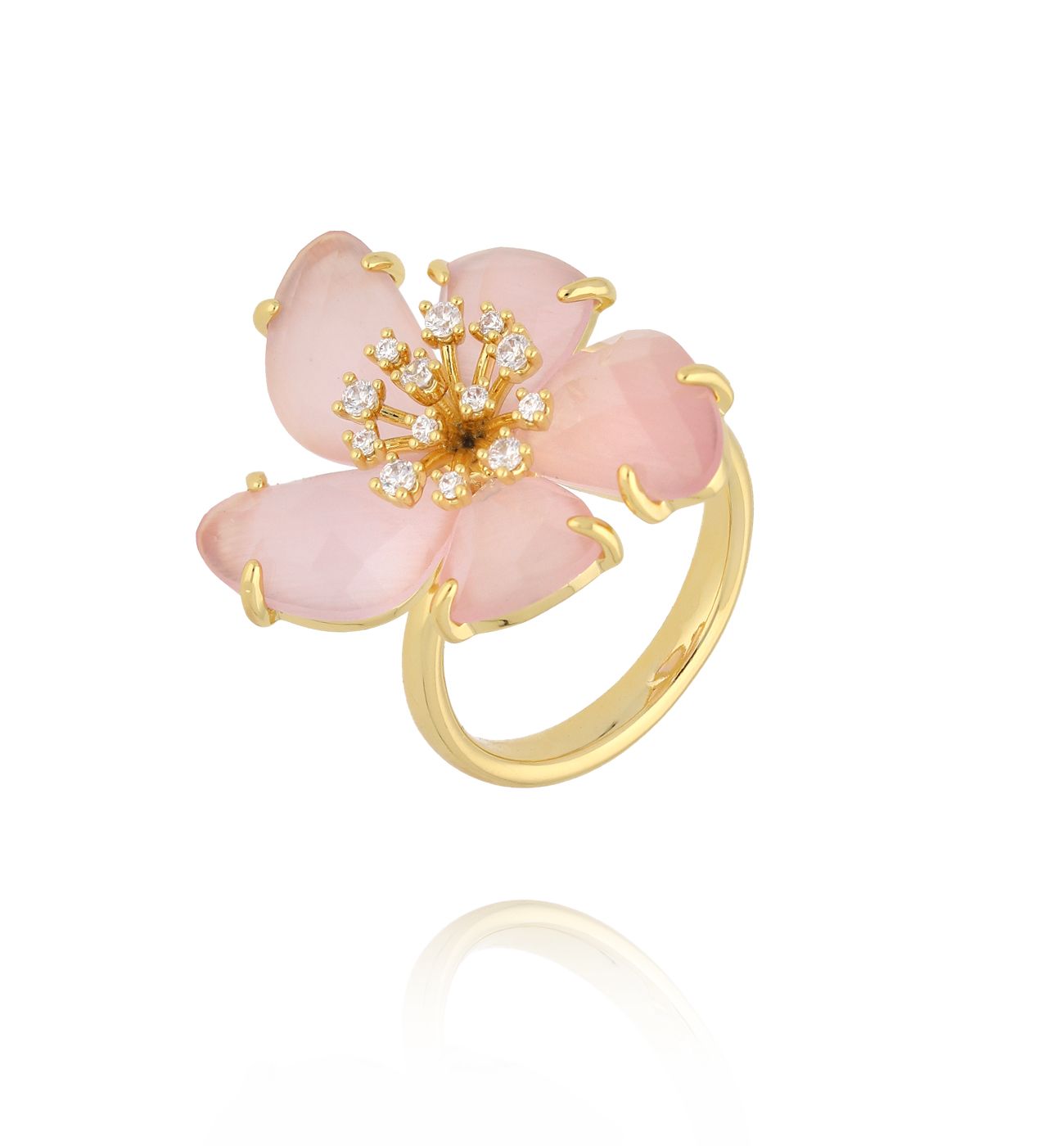 Pierścionek z różowym kwiatem PSS0180