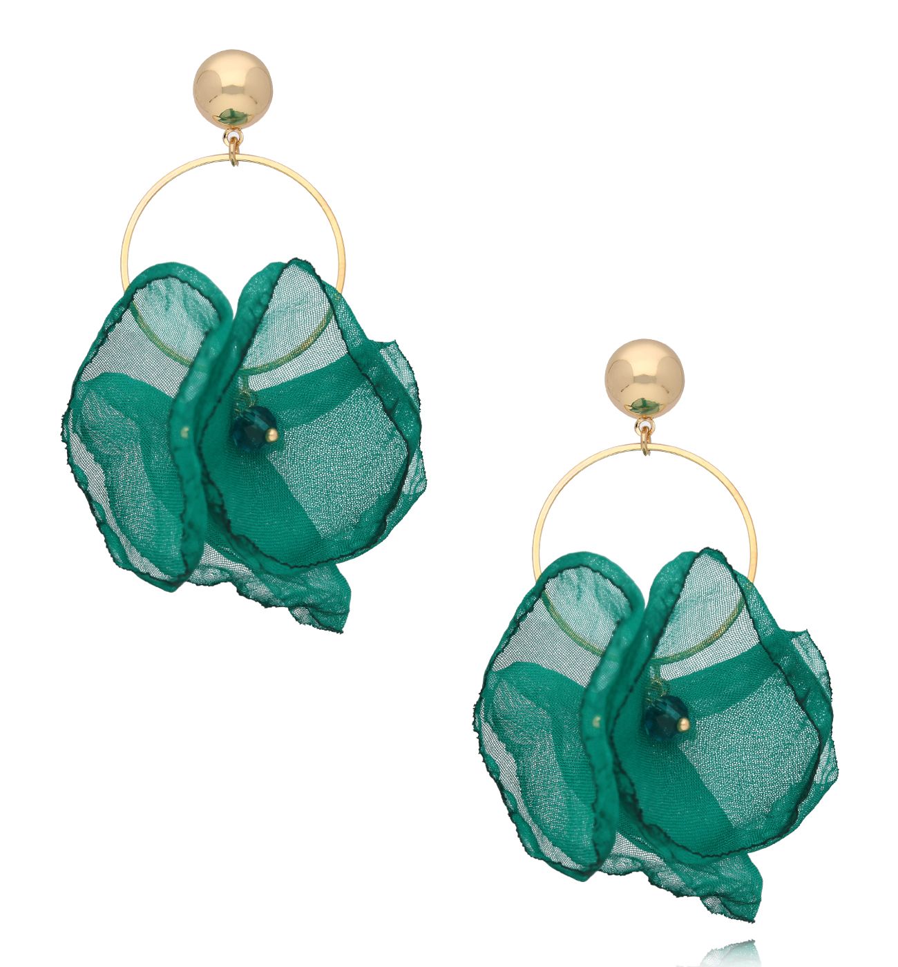 Kolczyki z zieloną tkaniną - By Dziubeka