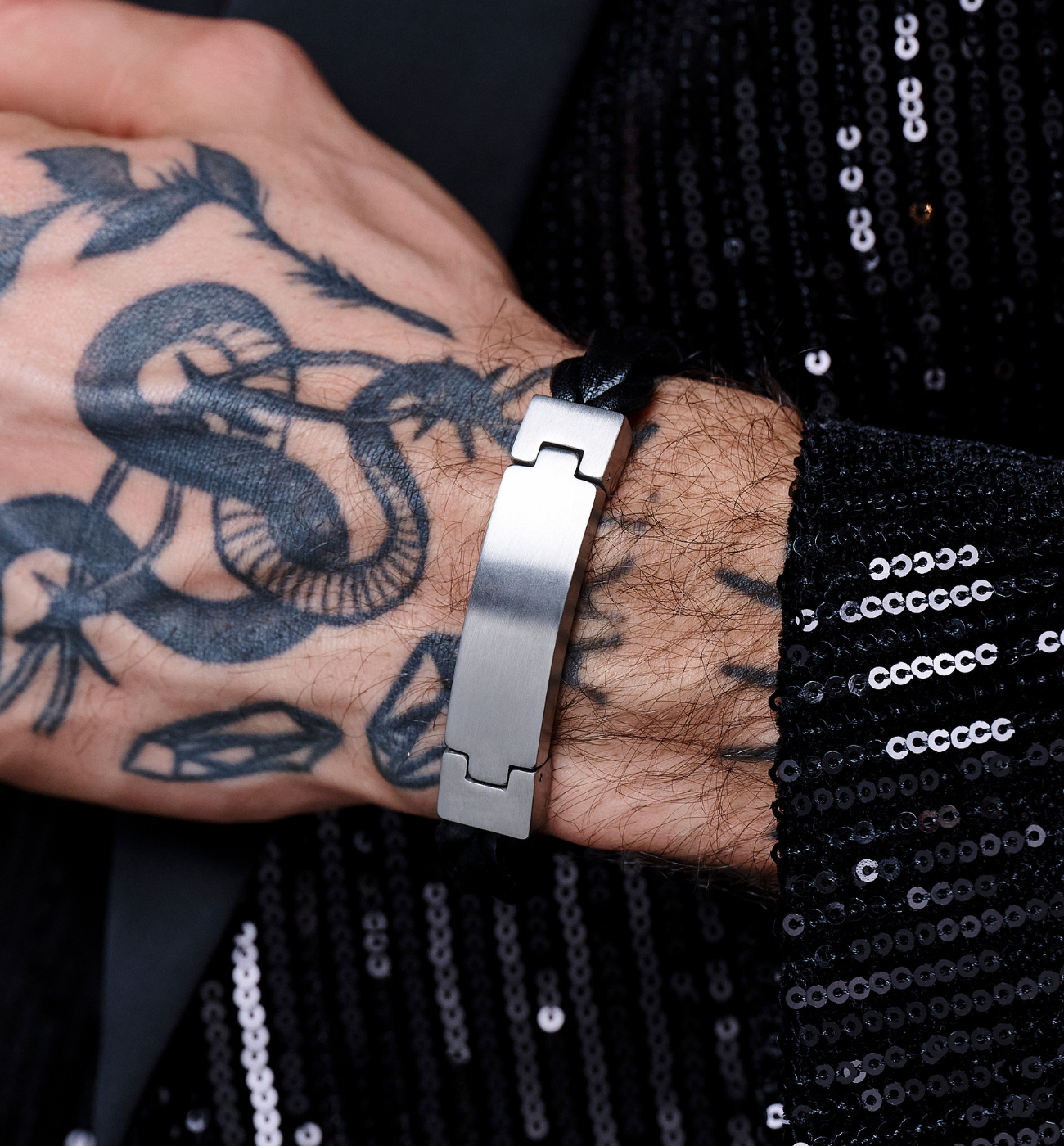 Bransoletka męska czarna skórzana 78 - By Dziubeka