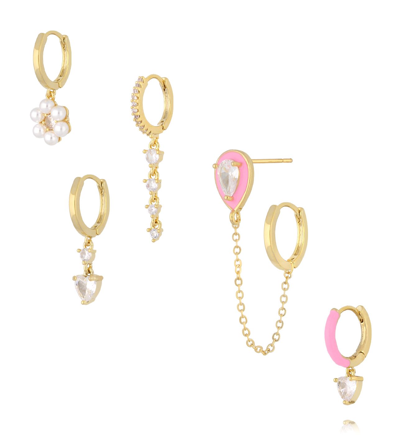 Zestaw pięciu kolczyków różowo kryształowych KMB0057 - By Dziubeka