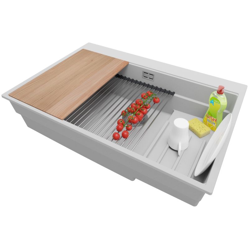 Zlewozmywak Oslo Max PRIMAGRAN Nablatowy 78x53cm do szafki od 80cm, Szary + Syfon + Akcesoria, S099, 1 szt.