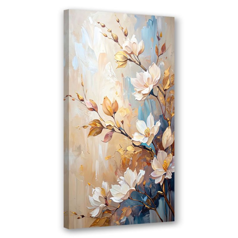 Obraz canvas do salonu kuchni Feeby Kwiaty Gałązki Beżowy imitacja farby 60x120cm 1szt