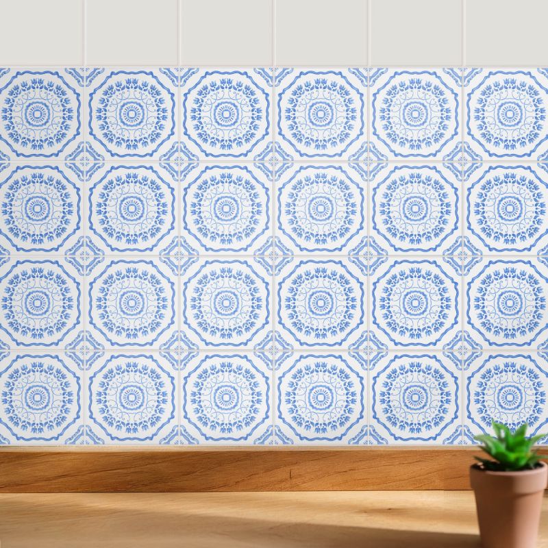 Naklejki na ścianę do kuchni Wallfluent 15x15 cm Kwiatowe ornamenty w płytkach odświeżenie kafelek 24 szt.