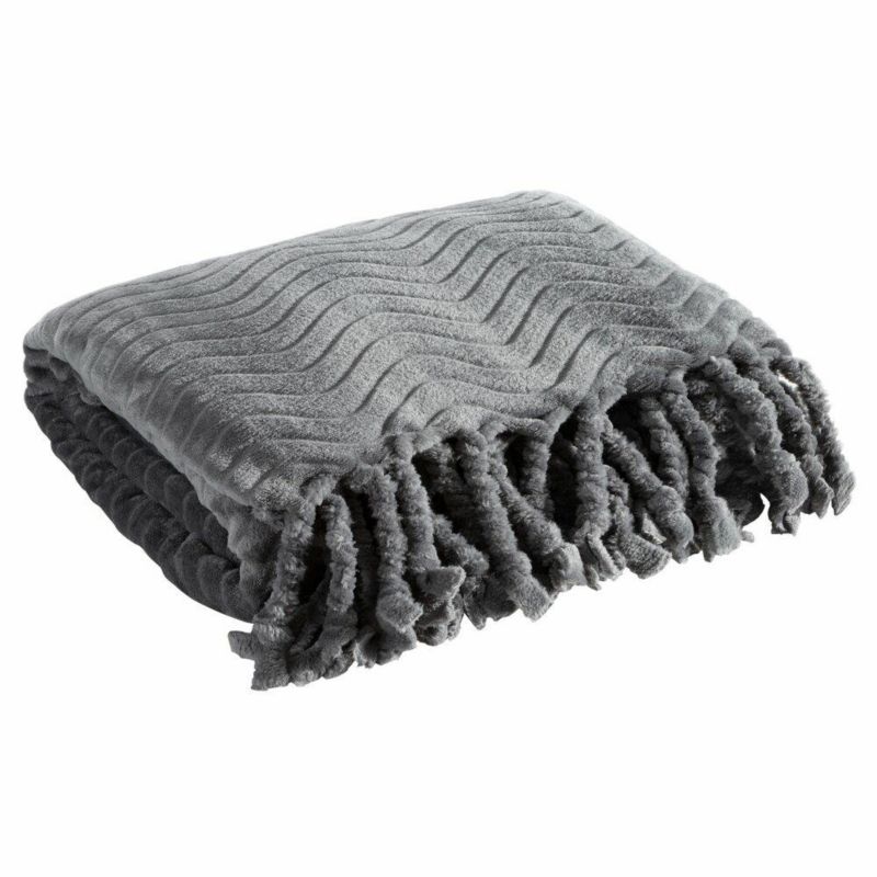 Koc EMMA Eurofirany 150x200 cm stalowy frędzle miękki gruby 1 szt.