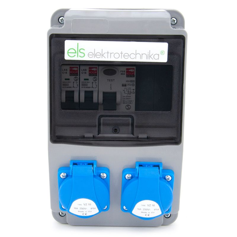Rozdzielnica ogrodowa, wyposażona ELS Elektrotechnika 6NO22C00F 2x230V zabezpieczona C16 i wyłącznikiem różnicowo-prądowym, 1 szt.