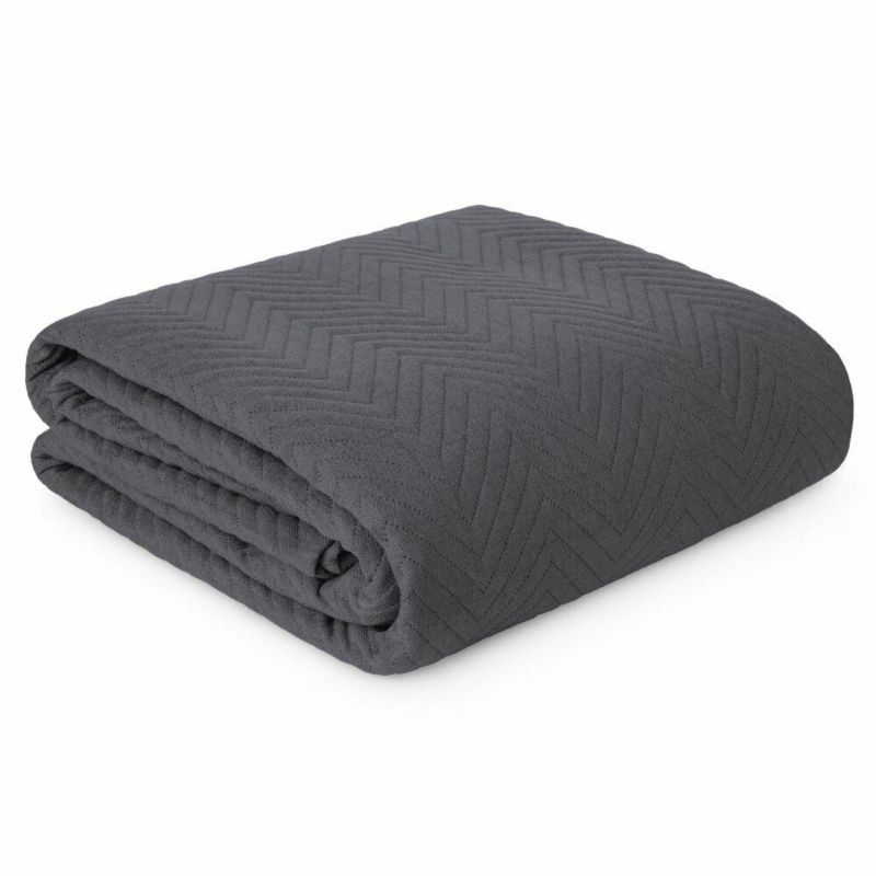 Narzuta LEN/3 Eurofirany 200x220 cm grafitowa jodełka dekoracyjna na łóżko 1 szt.