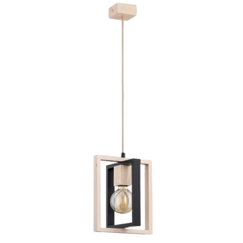 Lampa wisząca Alfa LUSI jasne drewno-czarna 1xE27x15W wym:100x30x25cm IP20 -1 szt.