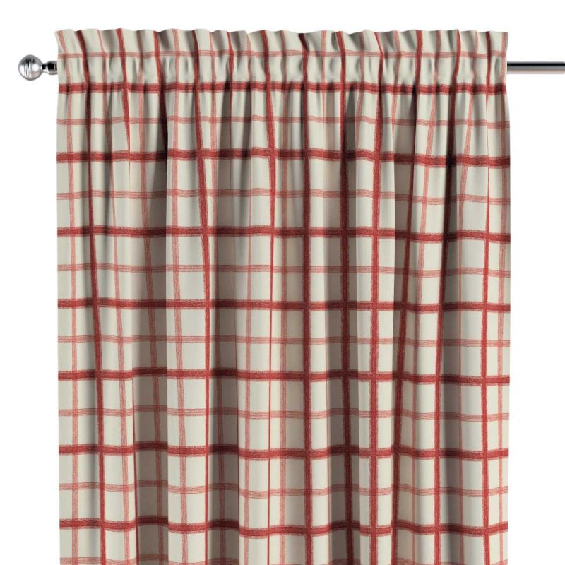 Zasłona na kanale z grzywką 1 szt. 130 x 260 cm Dekoria czerwona kratka na tle ecru 1 szt.