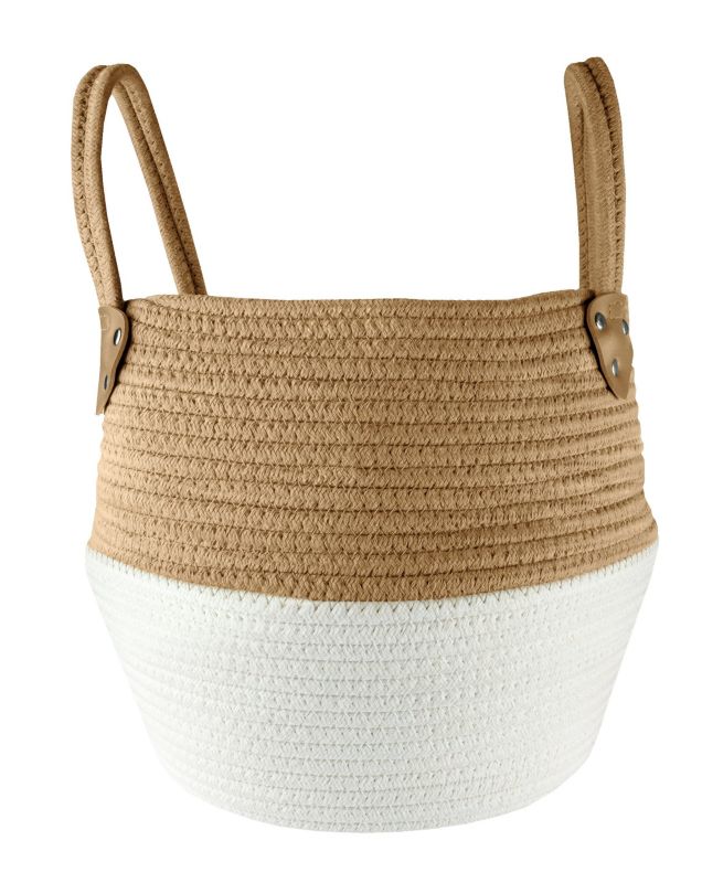 Koszyk łazienkowy XL Kleine Wolke Patch biały/brązowy 30x34,5x30 cm bawełna/wiskoza/poliester 1 szt.