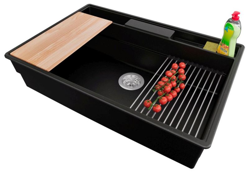 Zlewozmywak Nowy Jork PRIMAGRAN Nablatowy 78x53cm do szafki od 80cm, Czarny Metalik + Syfon + Akcesoria, , 1 szt.