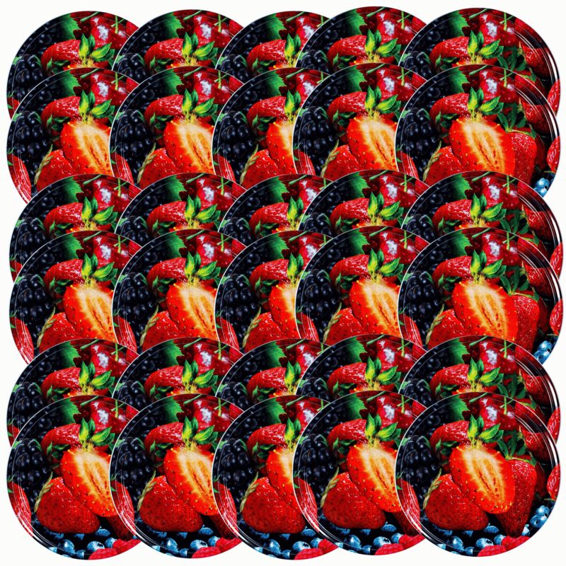 Pokrywki MODO24 wzór truskawka jeżyna dekielki zakrętki nakrętki wieczka wieka 82mm 30 szt