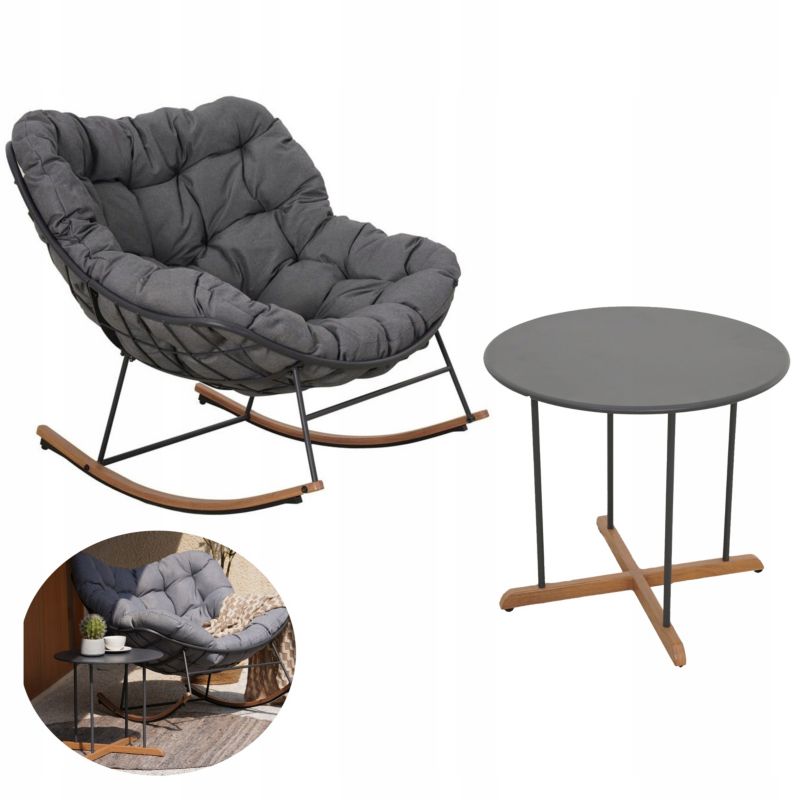 Zestaw Mebli Duży Fotel bujany Ronda + Stolik Kawowy na Ogród Taras Szary 1 szt