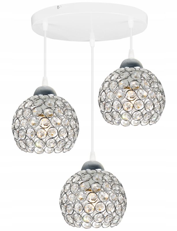 Lampa sufitowa wisząca okrągła Light Home LH Crystal 3x E27 60W biały/srebrny 1szt.
