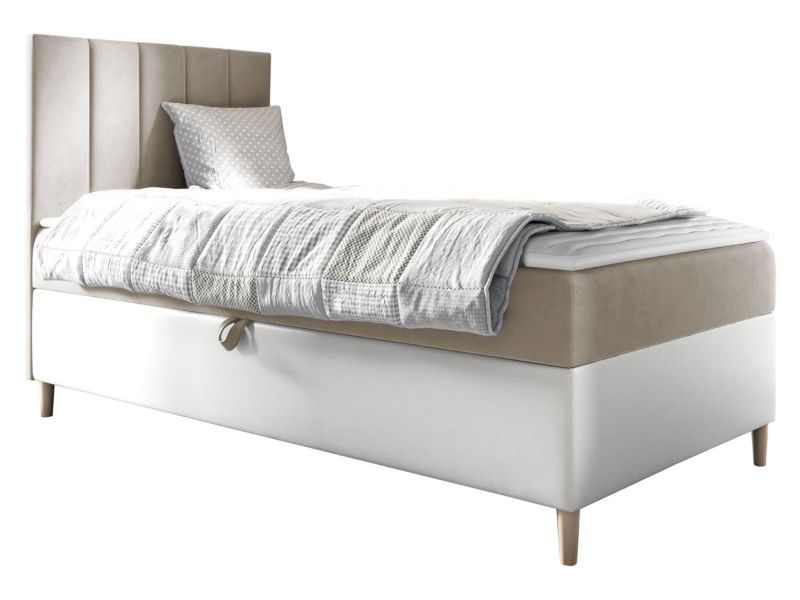 Łóżko kontynentalne MIRJAN 24 Maja Junior 1 100x200, Strona: Lewa biała ekoskóra/beżowy 1 szt.