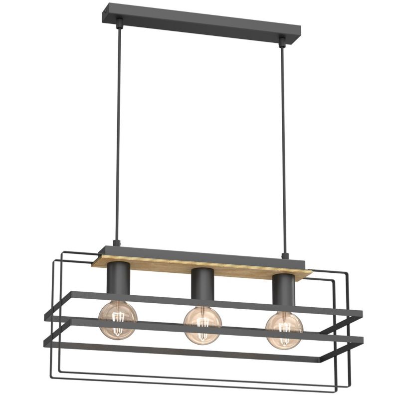 Lampa wisząca Luminex Kortez 4549 czarny matowa-jasne drewno industrialna 3xE27 x 15W 1 szt.