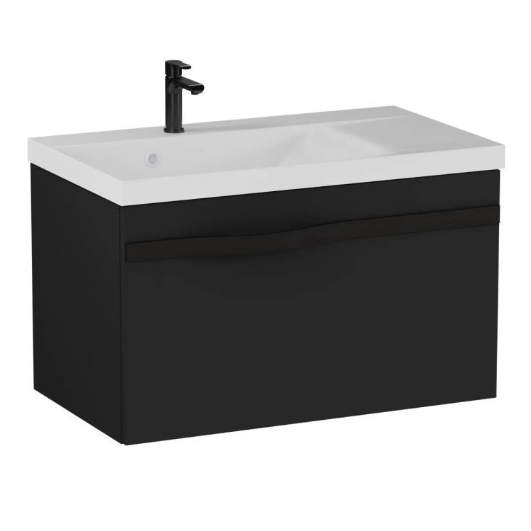 Szafka pod umywalkę KROFAM VOG 69 cm czarny mat z czarnym uchwytem bez umywalki 1 szt