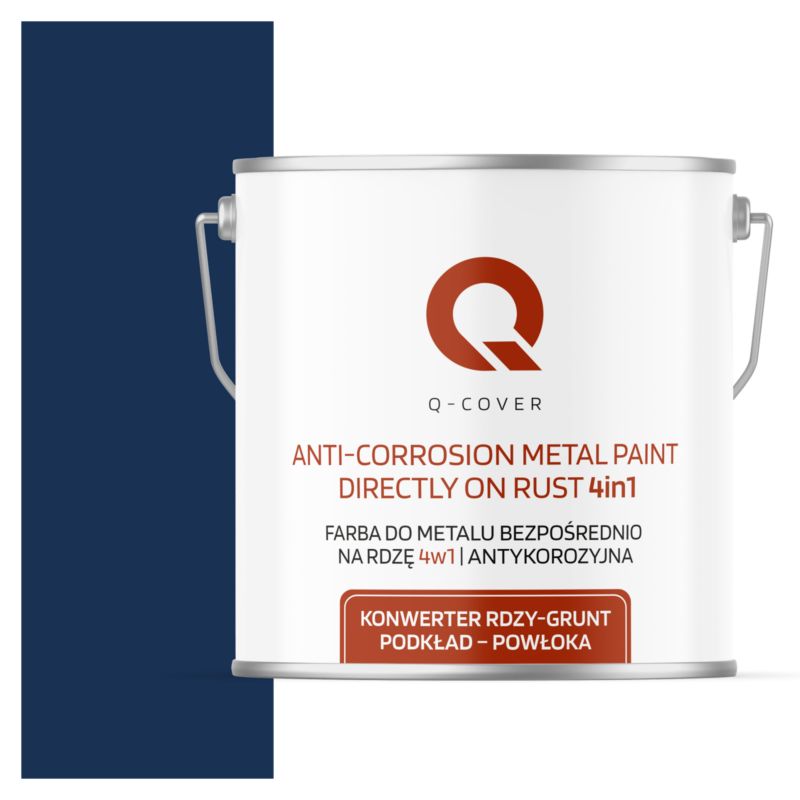 Farba do Metalu Prosto na Rdzę 4w1 Q-Cover Niebieski kobaltowy RAL5013 Półmat 5L