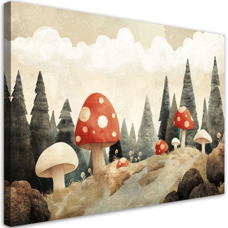 Obraz do pokoju dziecka Feeby Grzyby Las Drzewa Natura Beżowy 100x70cm 1szt