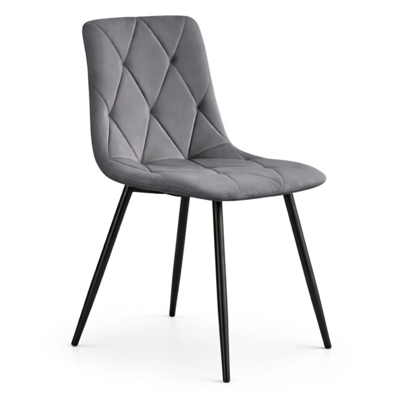 Welurowe krzesło tapicerowane pikowane AKORD Ciemny Grafit MILO Czarne nogi 1 szt.