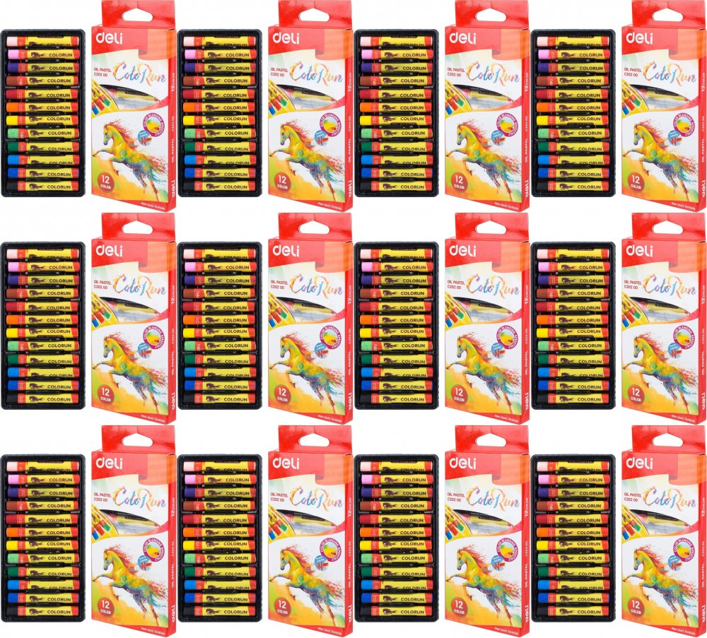 12x Pastele olejne Deli Colorun, 12 sztuk, mix kolorów