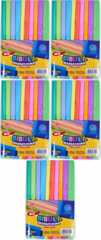 5x Bibuła marszczona Astra Astrapap, 200x25cm, 10 sztuk, mix kolorów pastelowych