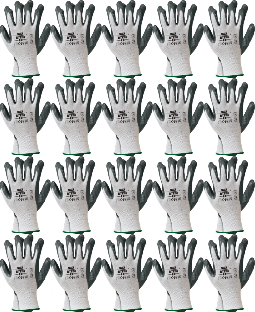 20x Rękawice robocze Reis Rteni, powlekane, rozmiar 9, biało-szary
