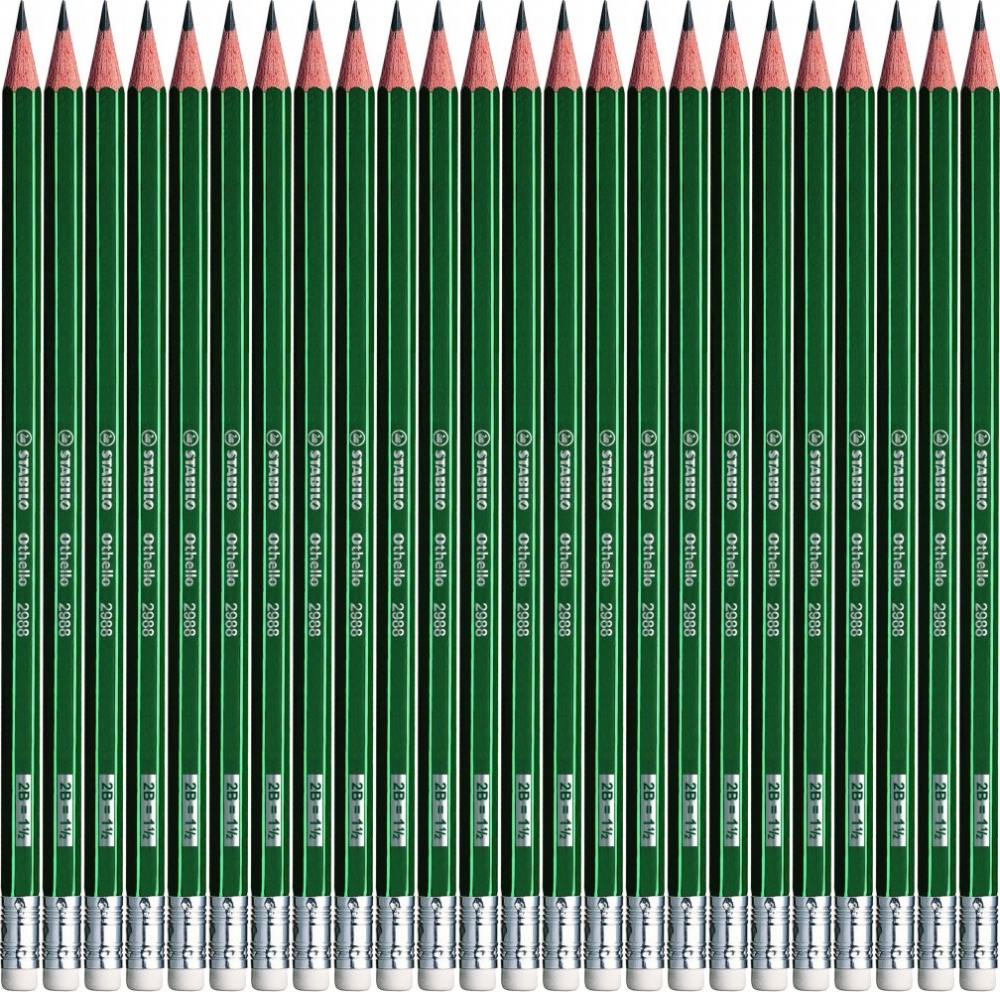 24x Ołówek Stabilo Othello 2988, 2B, z gumką, zielony