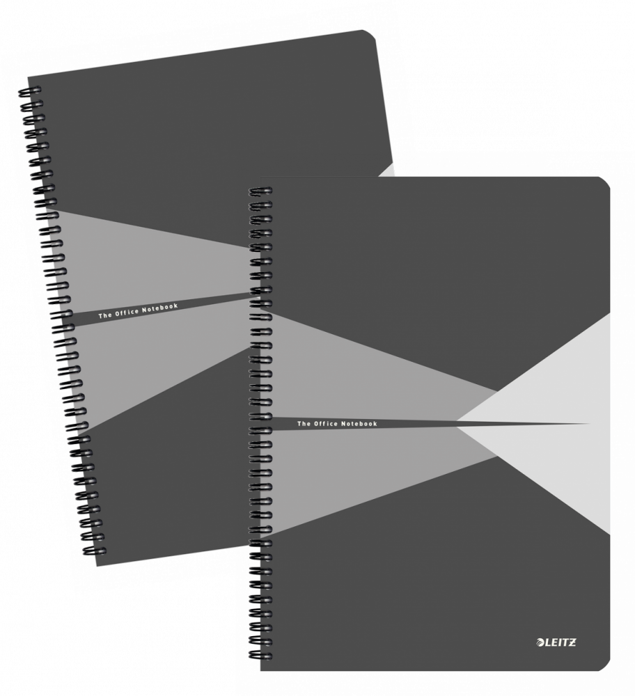 2x Kołonotatnik Leitz Office, A4, w kratkę, 90 kartek, okładka kartonowa, szary