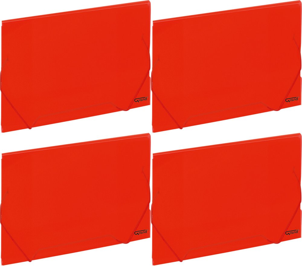 4x Teczka plastikowa z gumką Grand ZP-041, A4, czerwony