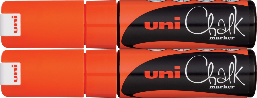 2x Marker kredowy Uni PWE-8K, ścięta, pomarańczowy