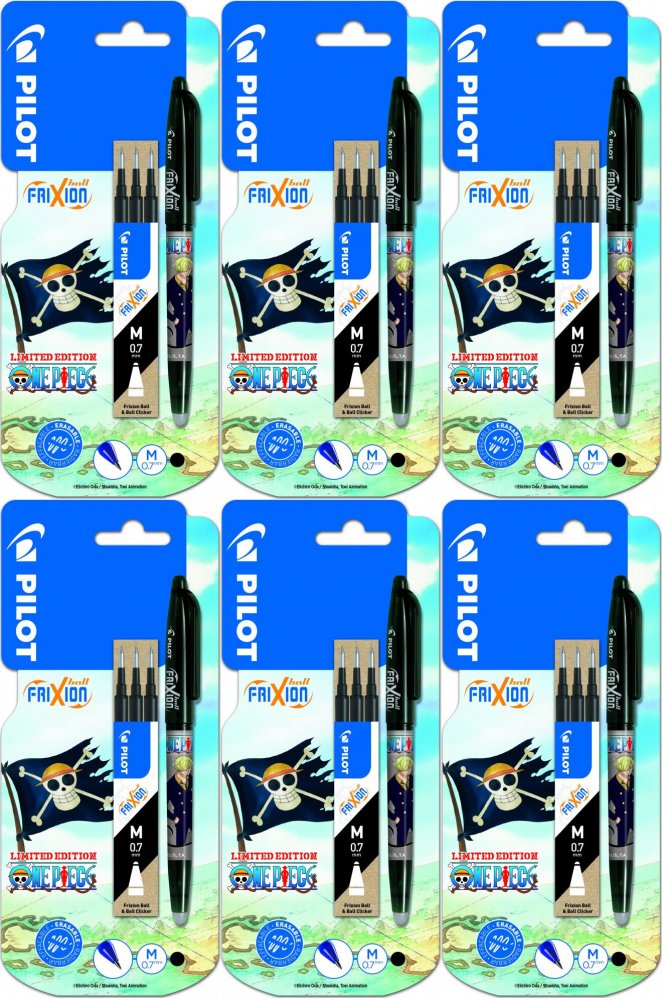 6x Pióro kulkowe wymazywalne Pilot Frixion Ball One Piece, 0.7mm, czarny + wkład, 3 sztuki, czarny