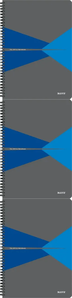 3x Kołonotatnik Leitz Office, A4, w kratkę, 90 kartek, okładka kartonowa, szaro-niebieski