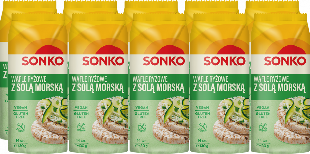 10x Wafle ryżowe Sonko, z solą morską, 130g