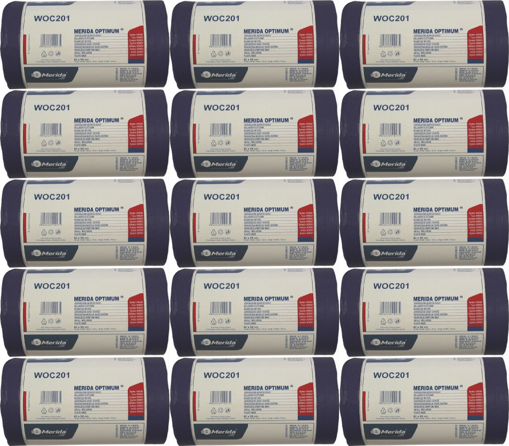 15x Worki na śmieci Merida Optimum, na odpady zmieszane, 70l, 50 sztuk, czarny