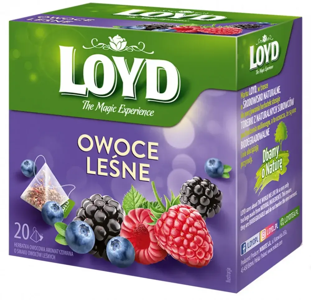Herbata owocowa w piramidkach Loyd, owoce leśne, 20 sztuk x 2g