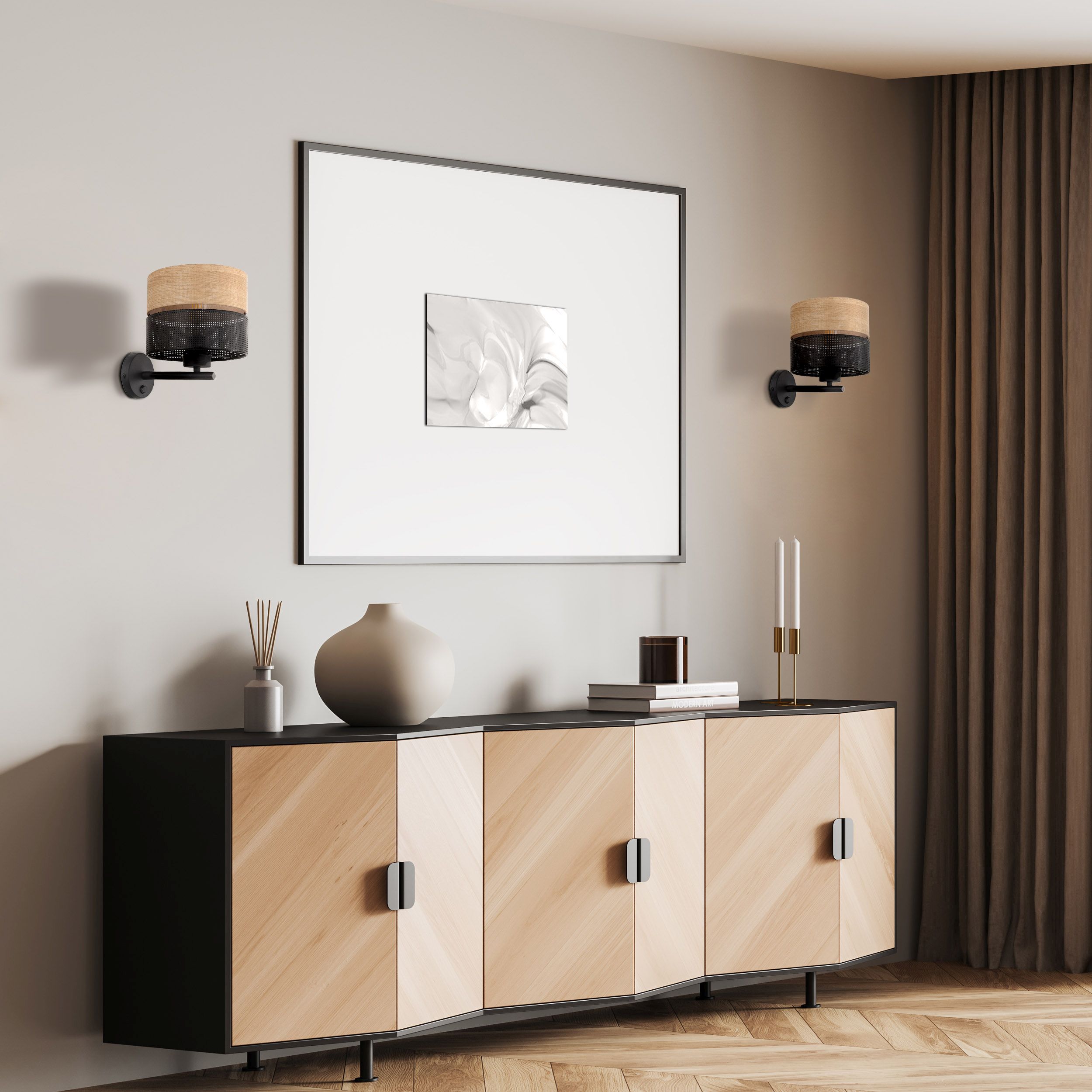 TK Lighting Nicol kinkiet 1x15W czarny/drewno 6539