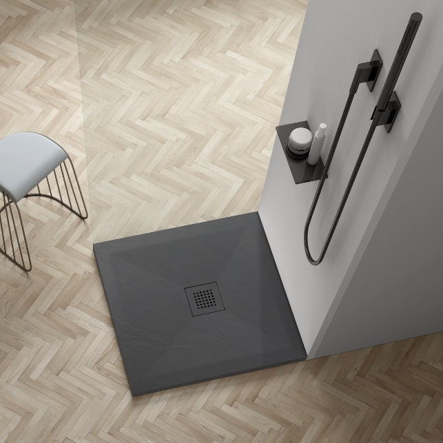 Balneo Stone Tray brodzik 90x90 cm kwadratowy kompozyt ciemnoszary STFDG909025