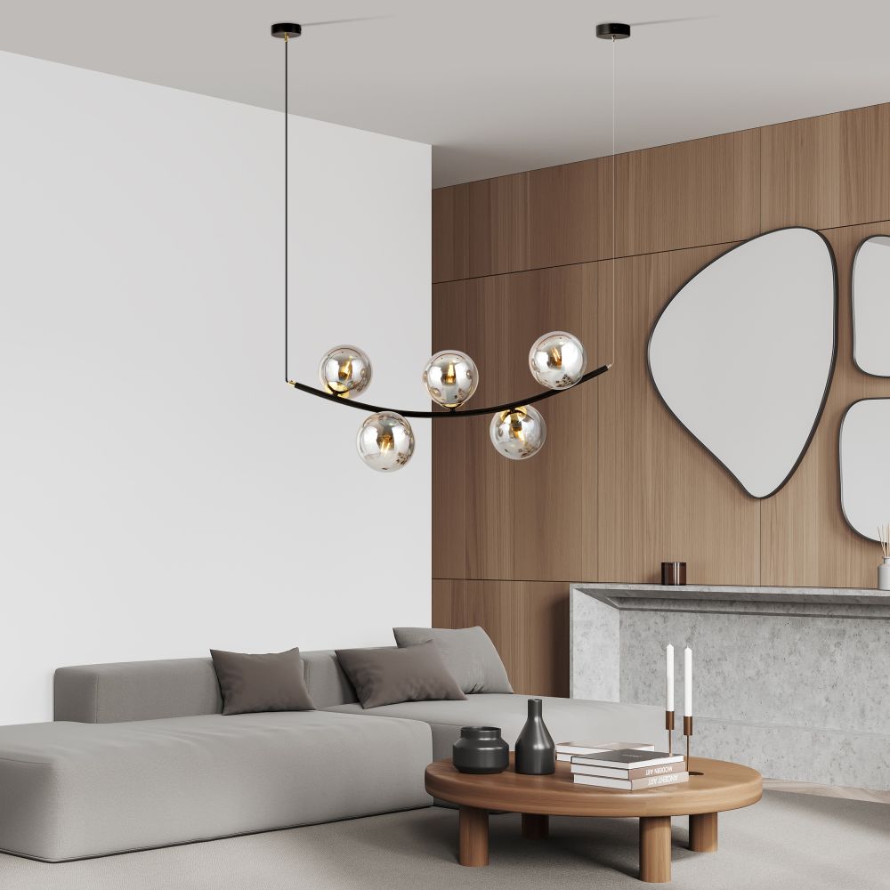 Emibig Ritz lampa wisząca 5x10W czarny/szkło grafitowe 1297/5