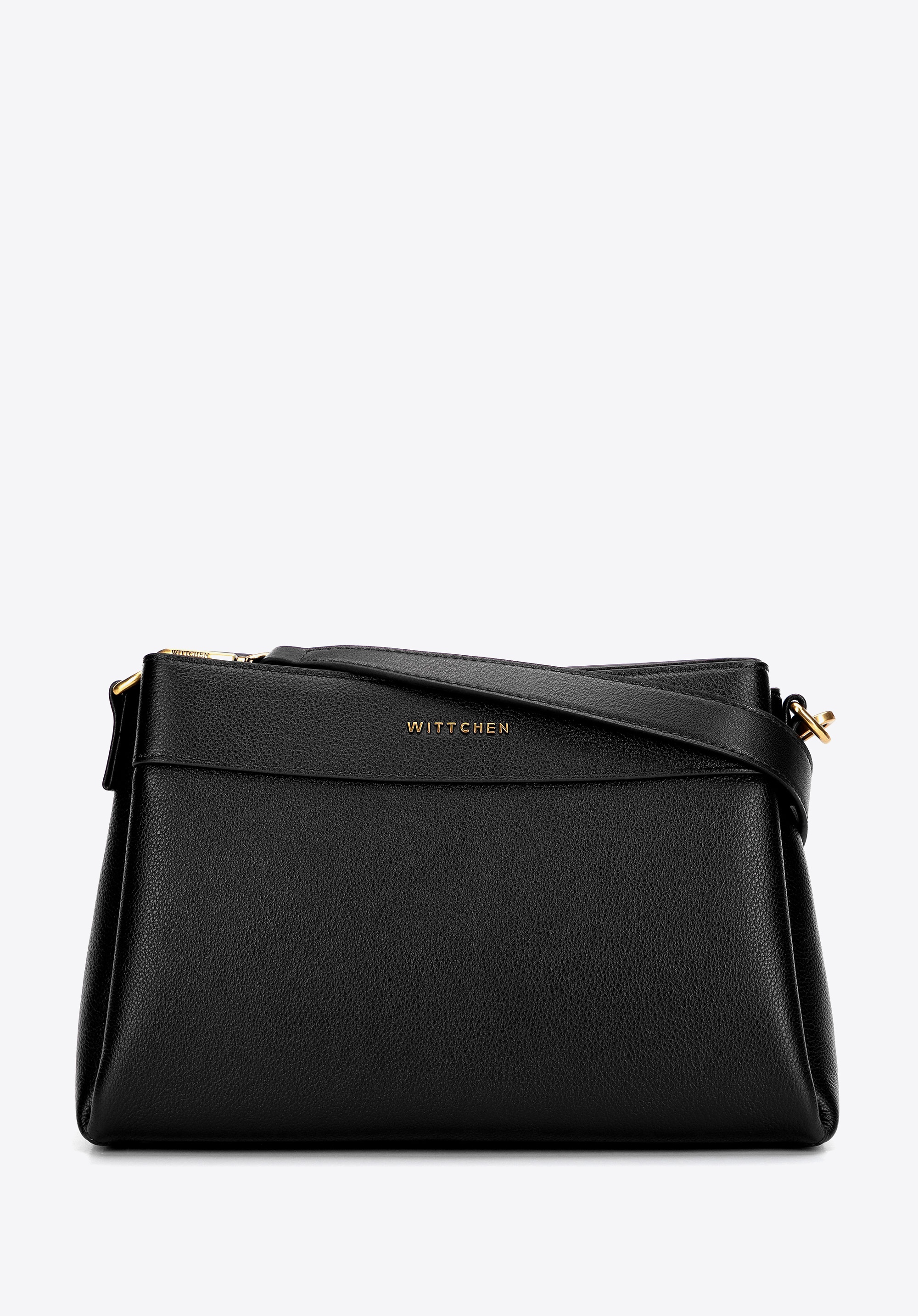 Trójkomorowa listonoszka ze skóry naturalnej czarna